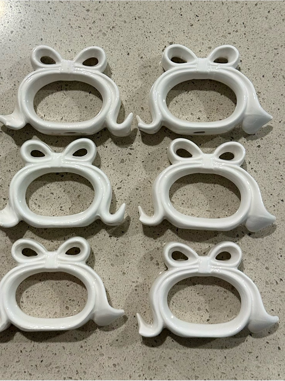 White Ceramic Bow Napkin Rings - Set of 6